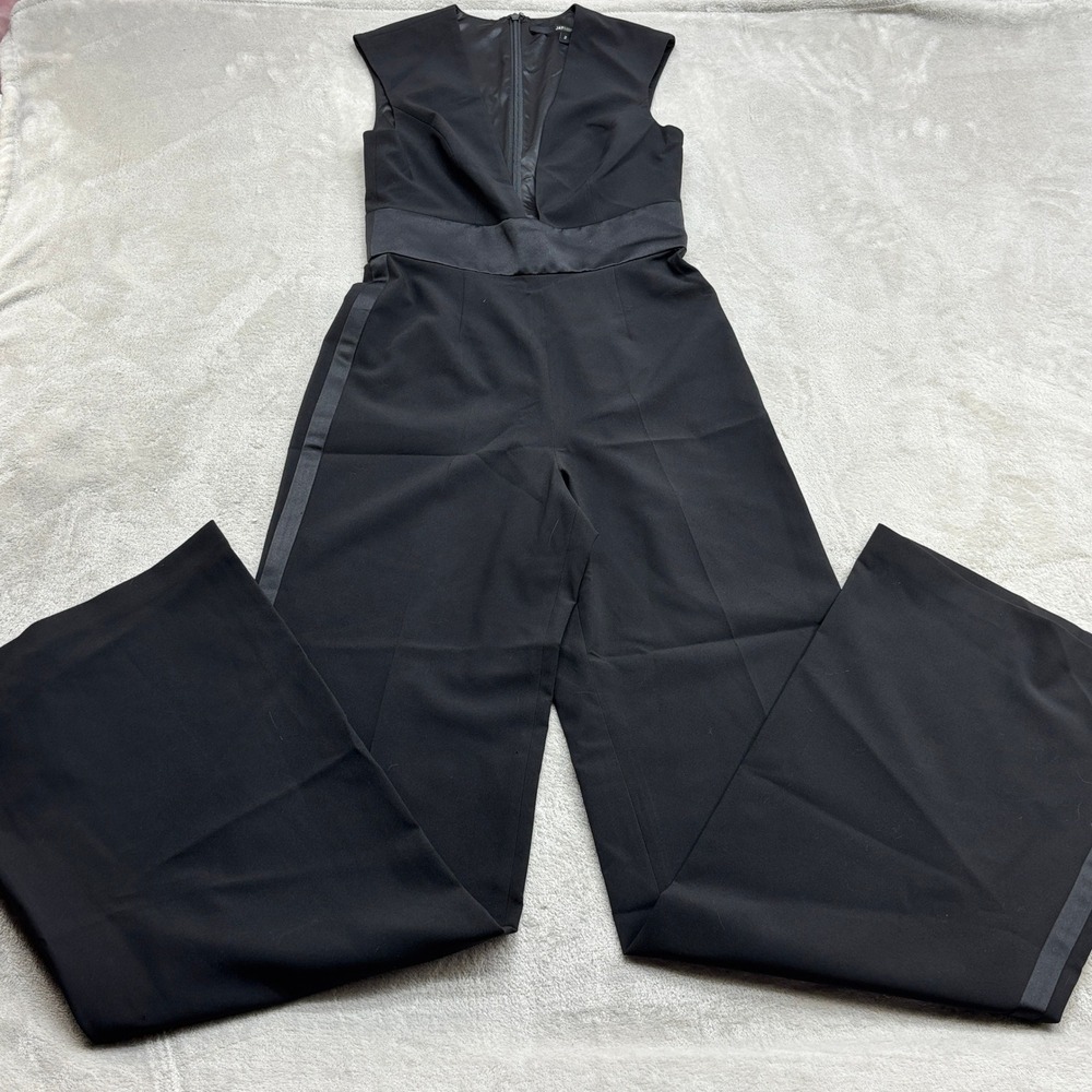 Jay Godfrey Jumpsuit Womens 2 Black Wide Leg Satin Trim Tuxedo Style Chic Formal